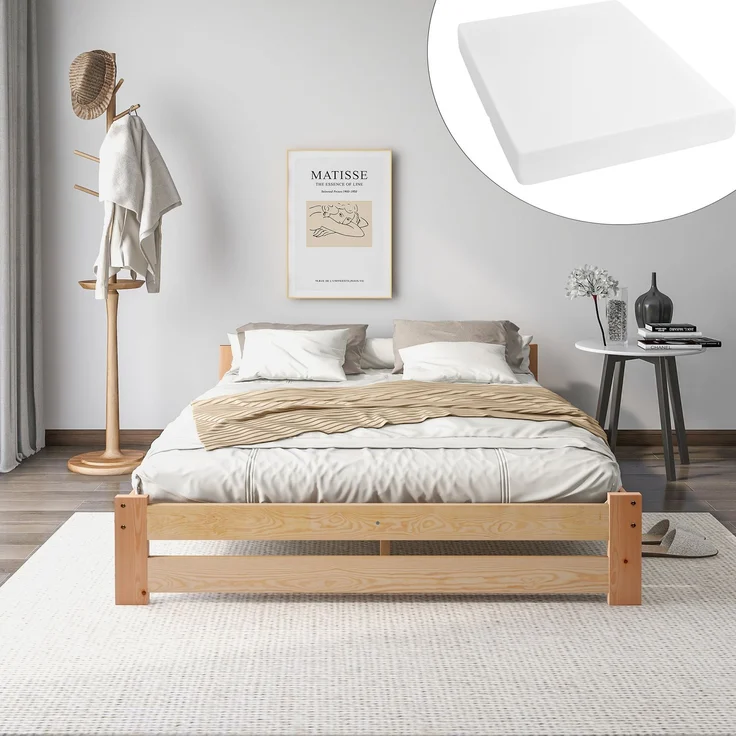 Futonbett mit Kopfteil, Liegefläche 140×200 cm, Natur, mit Matratze – Bild 1