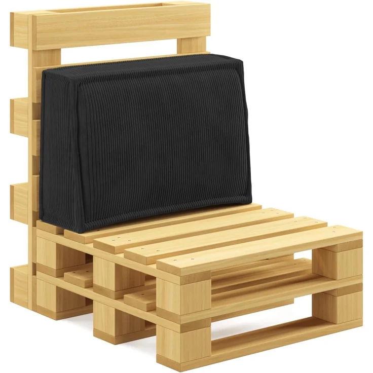 chilly pilley® Palettenkissen Palettenauflagen aus Cord für EU-Paletten - Abnehmbarer Bezug - Sitzkissen - Rückenlehnenkissen viele Farben (Seitenkissen 60 x 40 x 25/15, Schwarz) – Bild 1