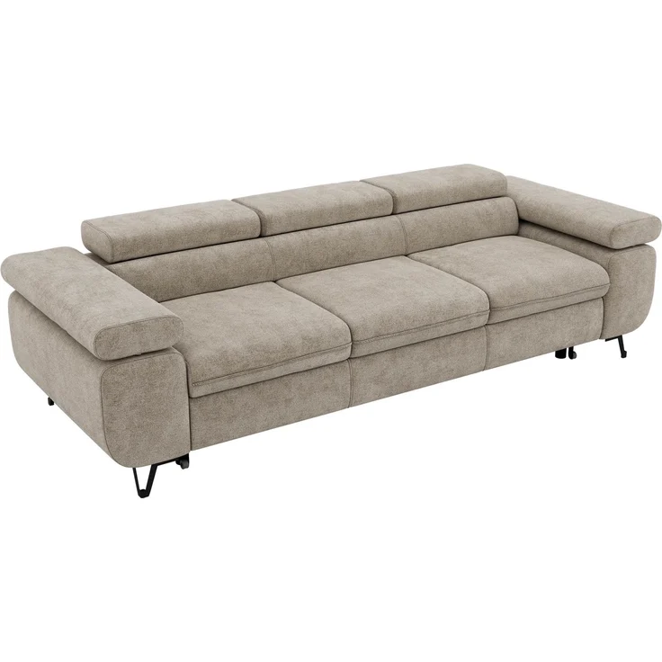 Polstersofa PETER, Sofa 3-Sitzer mit Schlaffunktion, verstellbaren Armlehnen und Kopfstütze, Gepolsterte Couch, Wellenfeder - Beige Struktur – Bild 6