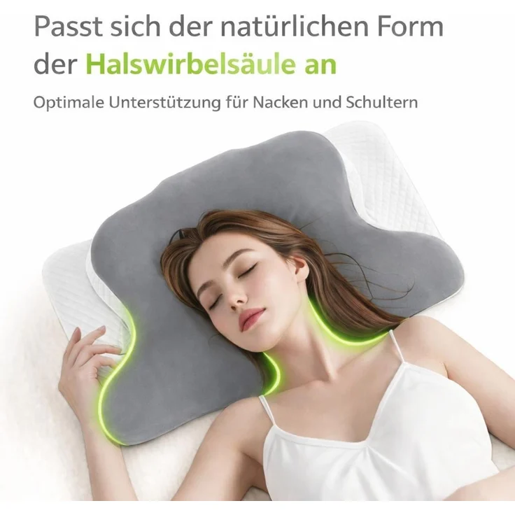 YaLiva_Decor® Kopfkissen mit Memory Foam, orthopädisch und ergonomisch gegen Nacken- & Rückenschmerzen, grau, 62 x 33 x 12 cm – Bild 5