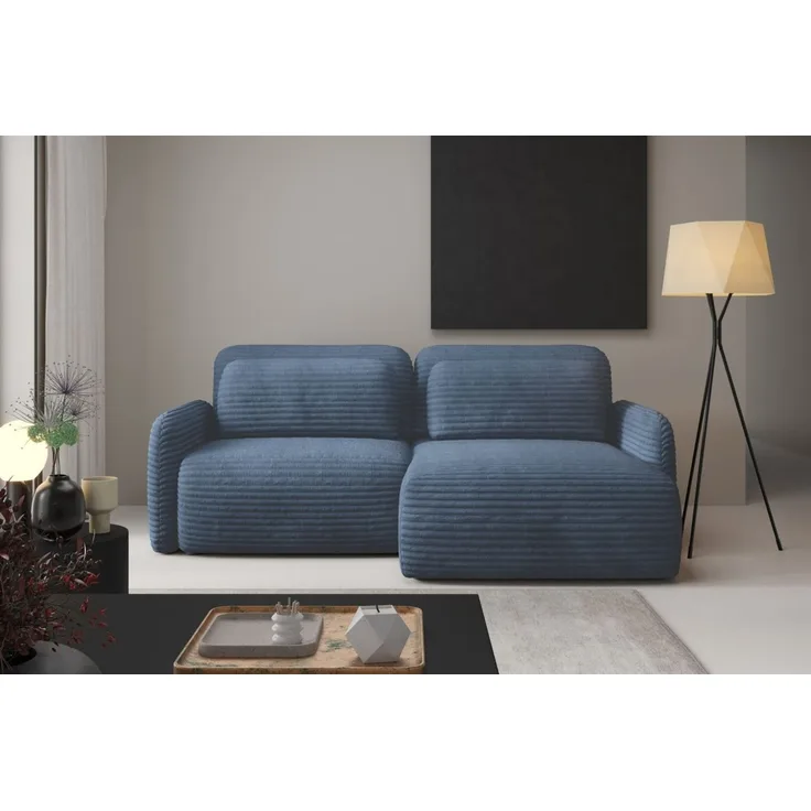 Ecksofa Schlafsofa Sofa SIMONE in Stoff Ambience Blau Ottomane Rechts