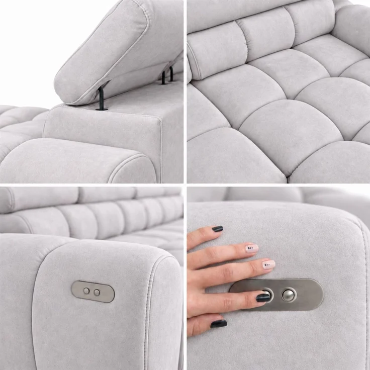 Ecksofa Schlafsofa VELUNIO RELAX in Stoff Salvador Hellgrau Ottomane Links – Bild 2