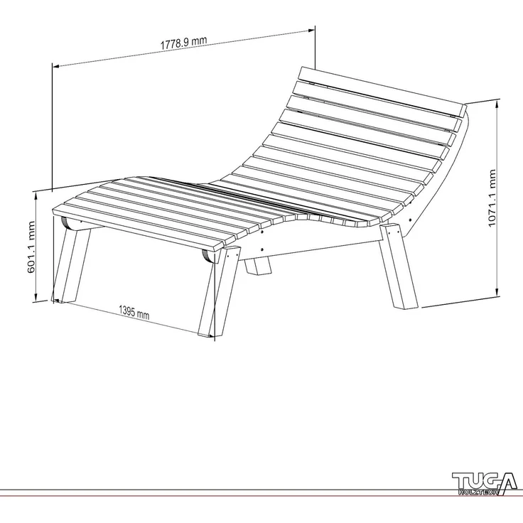 Gartenliege Relaxliege "Liege-Franzi" (Lärche) Breite 140cm Einstiegshöhe 60cm mit Füßen – Bild 7
