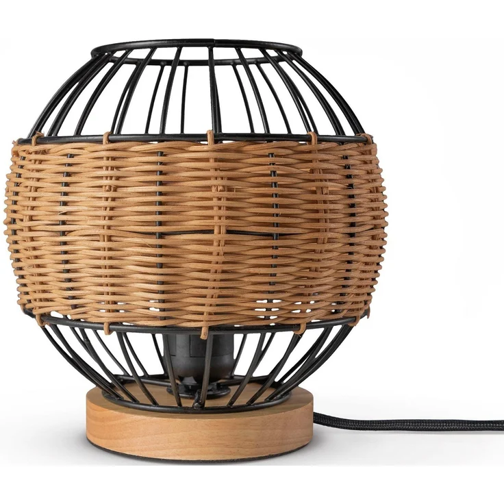 Paco Home Tischleuchte PUGLO, ohne Leuchtmittel, Rattan Schreib LED Rustikal Boho Holz E27 – Bild 5