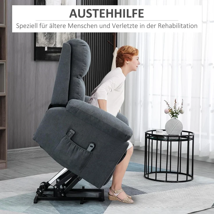 HOMCOM Massagesessel Relaxsessel, TV-Sessel, mit Liegefunktion, Fernsehsessel aus Leinen (Ruhesessel, 1-St, Aufstehsessel), mit Fernbedienung – Bild 4