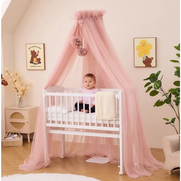 Alavya Home® Betthimmel mit 2 Bommeln und Himmelstange, 120cm lang, Babyzimmer Deko Schützt & Verzaubert Ihr Baby im Schlaf