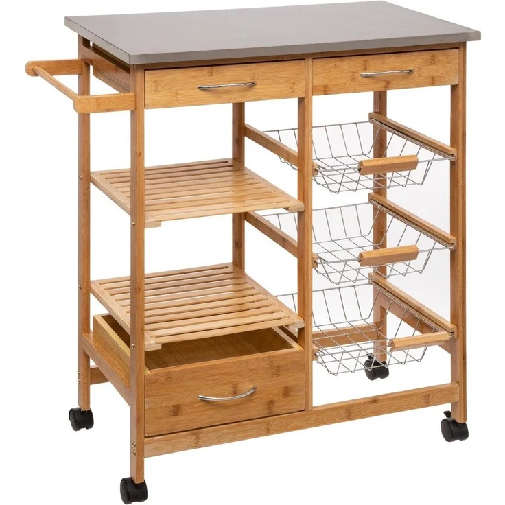 Küchenwagen mit Rollen, Servierwagen aus Bambus, 37 x 76 x 86 cm – Bild 1