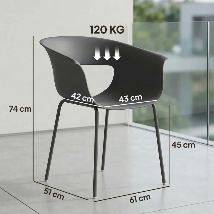 MELAYR, Gartenstühle 4er Set ergonomisch Balkonstühle mit Ausschnittdesign Armlehne, 61 x 51 x 74 cm, Dunkelgrau – Bild 5