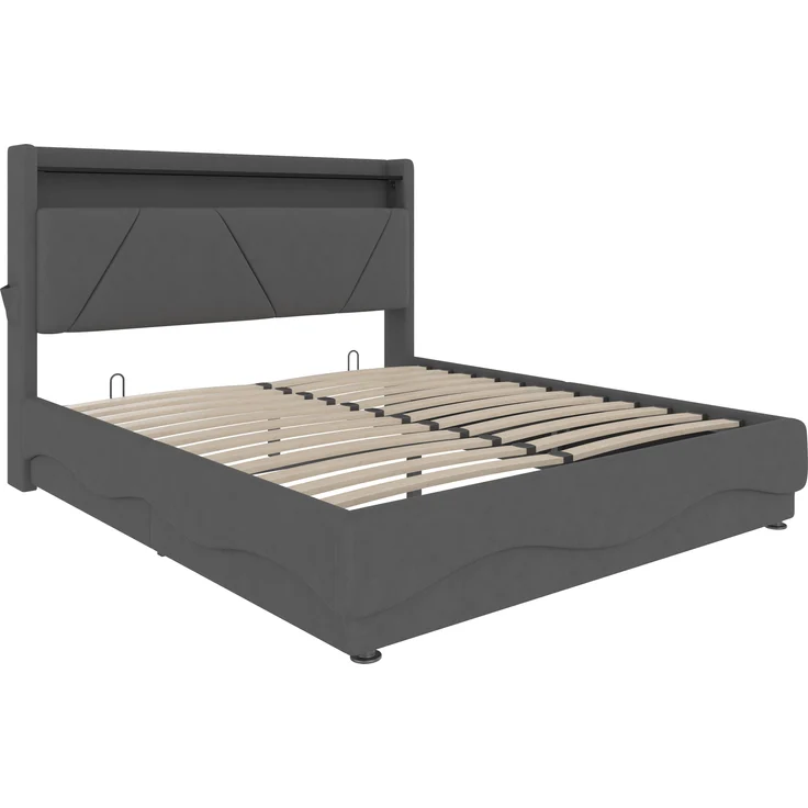 LVHOM Polsterbett 160x200cm mit LED&USB, Doppelbett mit Bettkasten, Jugendbett mit Kopfteil, Stauraumbett mit Lattenrost, Boxspringbett Dunkelgrau – Bild 1