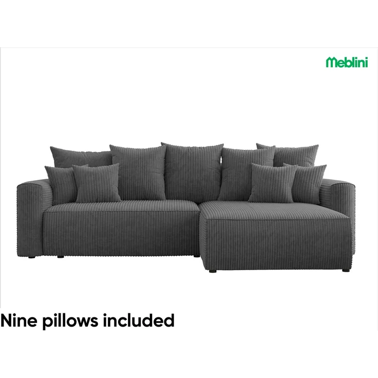 MEBLINI Schlafcouch mit Bettkasten - 260 x 160 x 78 cm - Dunkelgrau Cordstoff - NAPLES - Kleines Ecksofa mit Schlaffunktion - Sofa mit Relaxfunktion und Kissen - Kleine Couch L-Form - Eckcouch – Bild 6