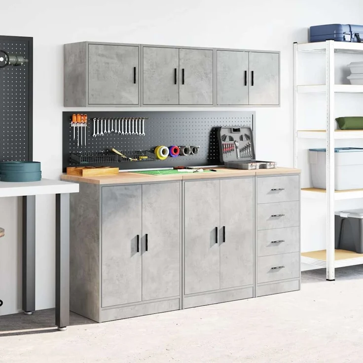 vidaXL Garagen-Wandschrank Betongrau Holzwerkstoff 860649 – Bild 3