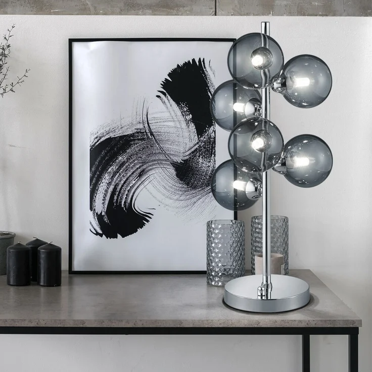 Tischlampe, Metall Glasschirm, chrom rauch, dimmbar, H 52 cm – Bild 7