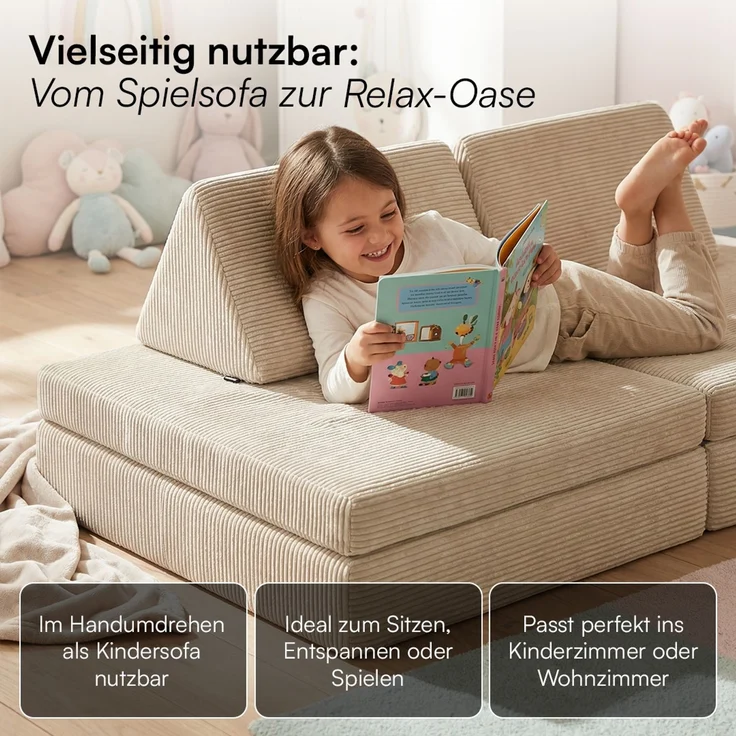 Bellabino 'Nile' Spielsofa mit Toren, 8-tlg, Cord, beige, faltbare Kindercouch, abnehmbarer & waschbarer Bezug, Kindersofa aus Schaumstoff, Oeko-Tex zertifiziert – Bild 7