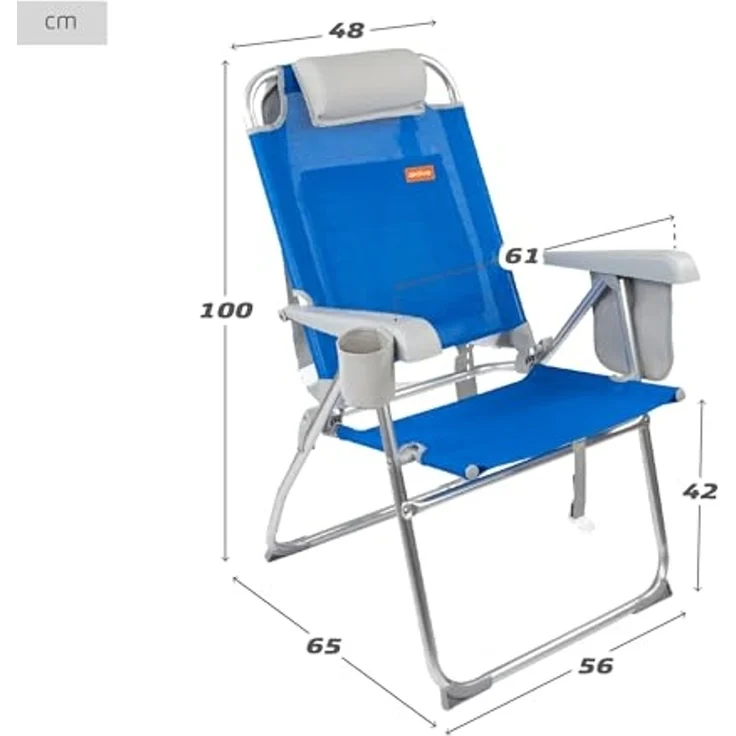 AKTIVE 62631 Strandstuhl, zusammenklappbar, sehr robust, tragbarer Klappstuhl, 47 x 63 x 99 cm, inkl. Kissen, Gittertasche und Seitentasche, Strandstühle – Bild 3
