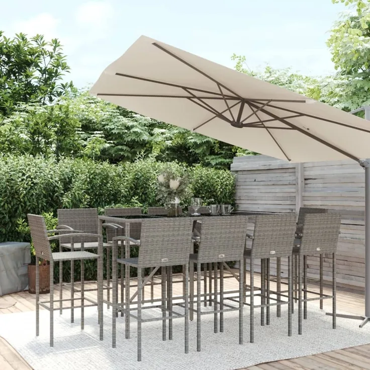 vidaXL 11-tlg. Gartenbar-Set Grau Poly Rattan 3187664
