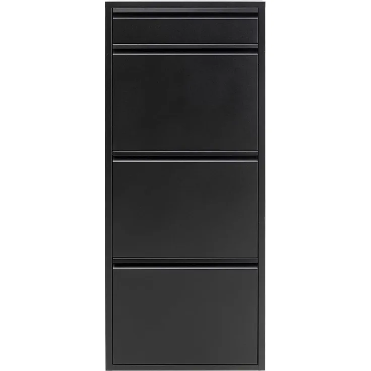 Kare Design Schuhschrank Caruso, Schwarz, Stahl, mit 4 Klappen, Schuhablage für 6 Paar Schuhe, schmal, platzsparend, hoch, Schuhregal, Eingangsbereich, 115 x 50 x 15 cm (H/B/T)