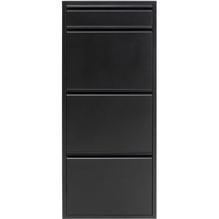 Kare Design Schuhschrank Caruso, Schwarz, Stahl, mit 4 Klappen, Schuhablage für 6 Paar Schuhe, schmal, platzsparend, hoch, Schuhregal, Eingangsbereich, 115 x 50 x 15 cm (H/B/T)
