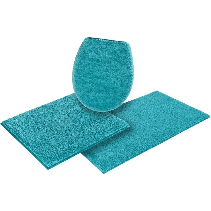 my home Badematte Vanessa, Höhe 10 mm, rutschhemmend beschichtet, fußbodenheizungsgeeignet, schnell trocknend, strapazierfähig, Polyester, rechteckig, 3-tlg. Hänge-WC Set, Badteppich, weiche Haptik, unifarben