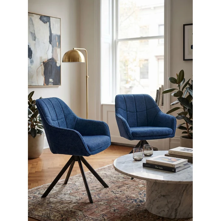 GOEURVANT 1437 Esszimmerstühle 4er-Set mit Armlehnen, 360° Drehbar, Chenille - Blau – Bild 2