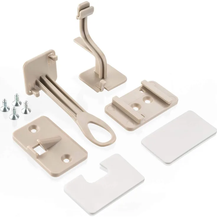 reer 71017 DesignLine Schubladen- und Schranktürsicherung zum Kleben oder Schrauben, 2 Stück, taupe. Die neue Generation von Sicherheitsartikeln. Dezentes Design für ein modernes Wohnambiente.