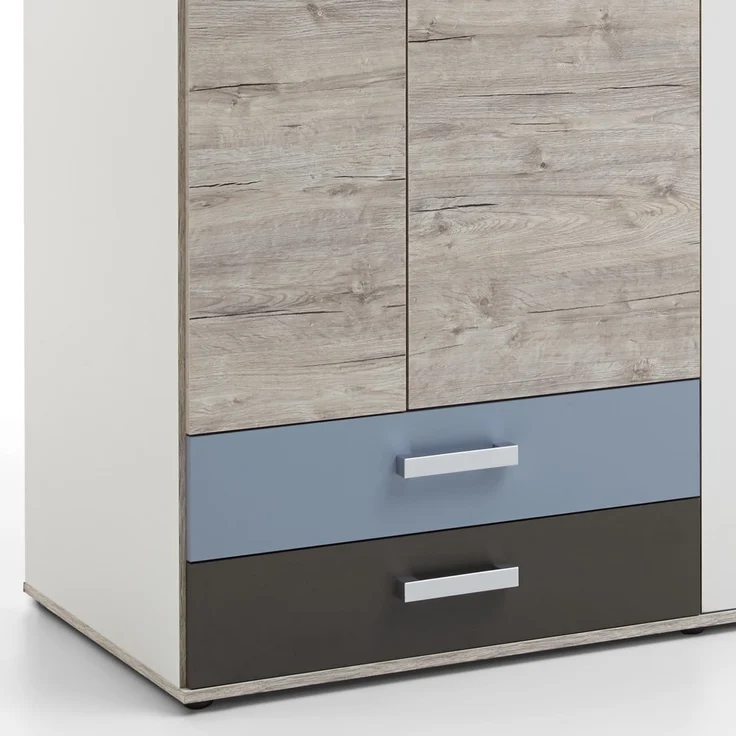 Jugendzimmer Set 5-teilig mit Kleiderschrank LEEDS-10 in Sandeiche Nb. mit weiß, Lava und Denim Blau – Bild 8