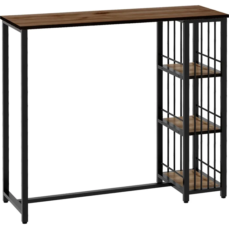MELAYR, Bartisch Stehtisch Küchentresen, Industriedesign, 3 Regale, 120 x 40 x 105 cm; Schwarz + Braun