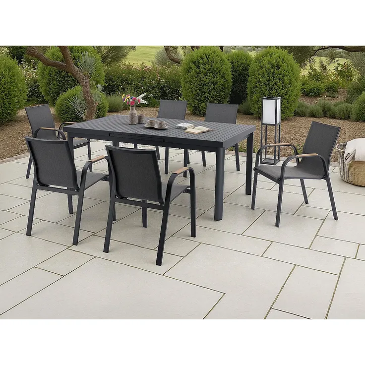 Vente-unique - ZEYVA Gartenessgruppe Metall Grau - B 65 cm100 cm x H 86,5 cm76 cm x L 52 cm240 cm180 cm
