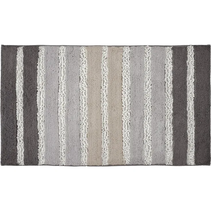 Kleine Wolke Badematte PHOENIX, 60 x 100 cm, Silbergrau, Gestreift, Höhe 15.0 mm, rutschhemmend beschichtet, fußbodenheizungsgeeignet, Baumwolle, rechteckig