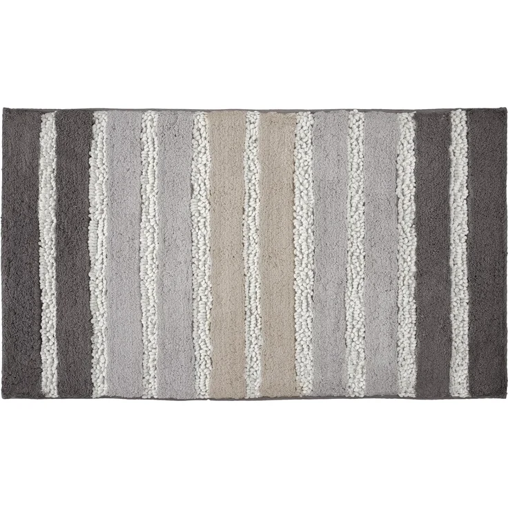 Kleine Wolke Badematte PHOENIX, 60 x 100 cm, Silbergrau, Gestreift, Höhe 15.0 mm, rutschhemmend beschichtet, fußbodenheizungsgeeignet, Baumwolle, rechteckig