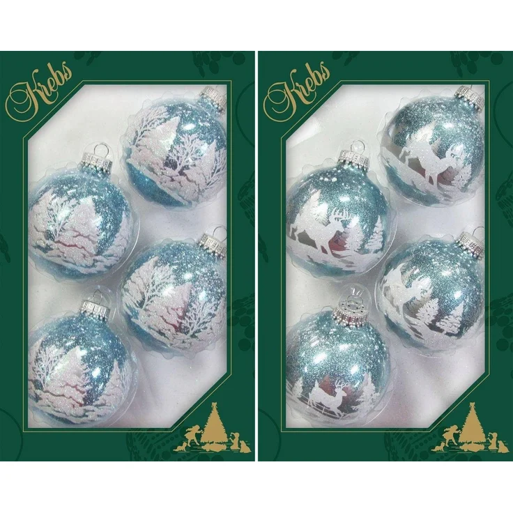Krebs Glas Lauscha Weihnachtsbaumkugel Winterwald, Weihnachtsdeko, Christbaumschmuck, Christbaumkugeln Glas (8 St) – Bild 1