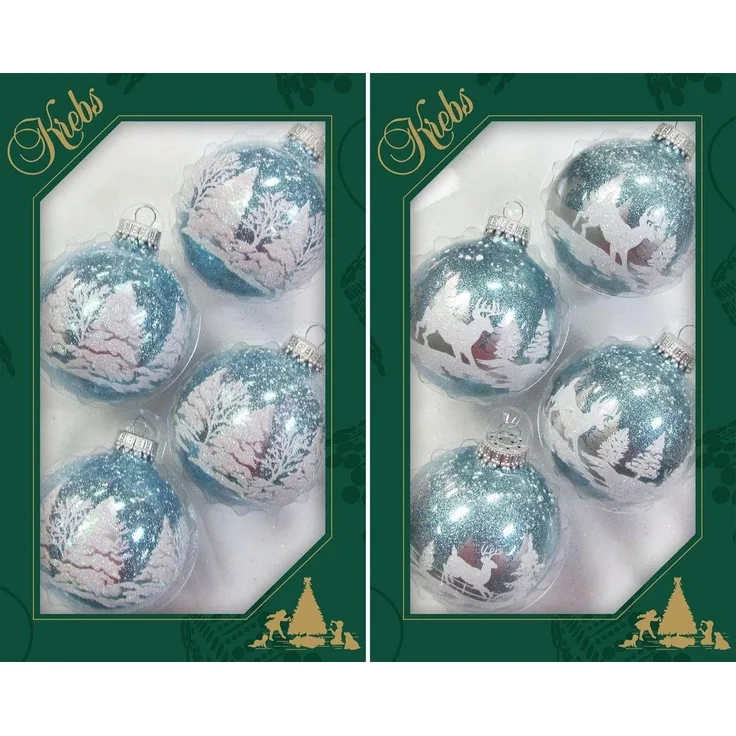 Krebs Glas Lauscha Weihnachtsbaumkugel Winterwald, Weihnachtsdeko, Christbaumschmuck, Christbaumkugeln Glas (8 St)