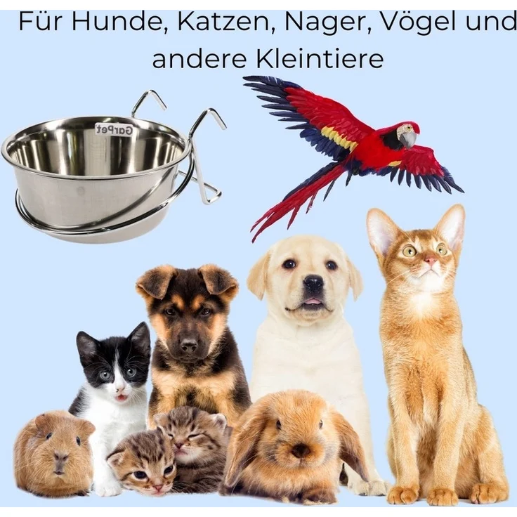 GarPet Napf 2er Set Edelstahlnapf zum Einhängen Hundenapf Hasen Kaninchen Napf – Bild 2