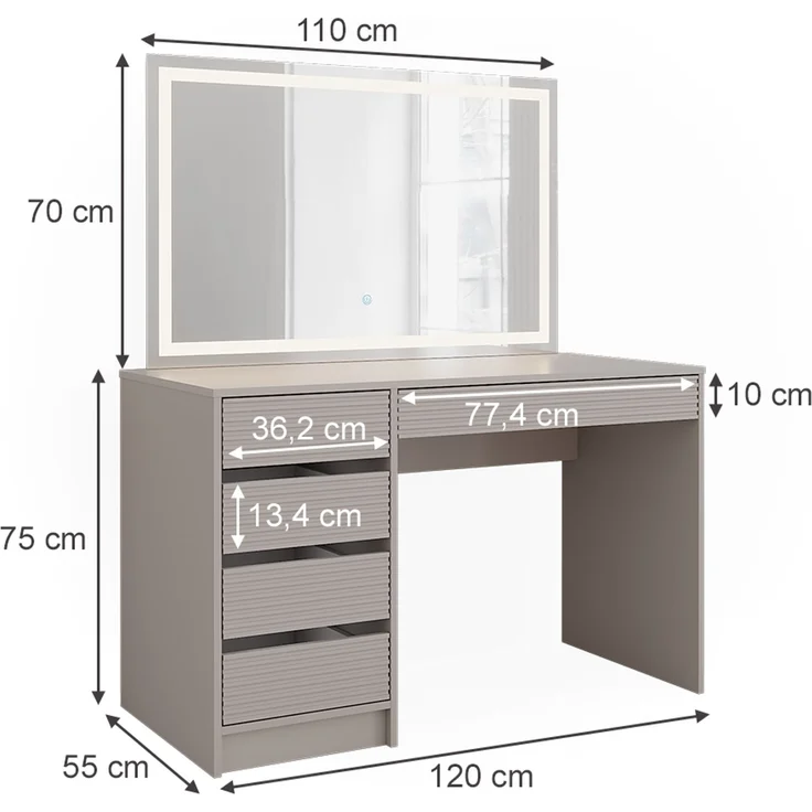 Schminktisch Sherry Cashmere 120 cm mit LED-Spiegel Vicco – Bild 3