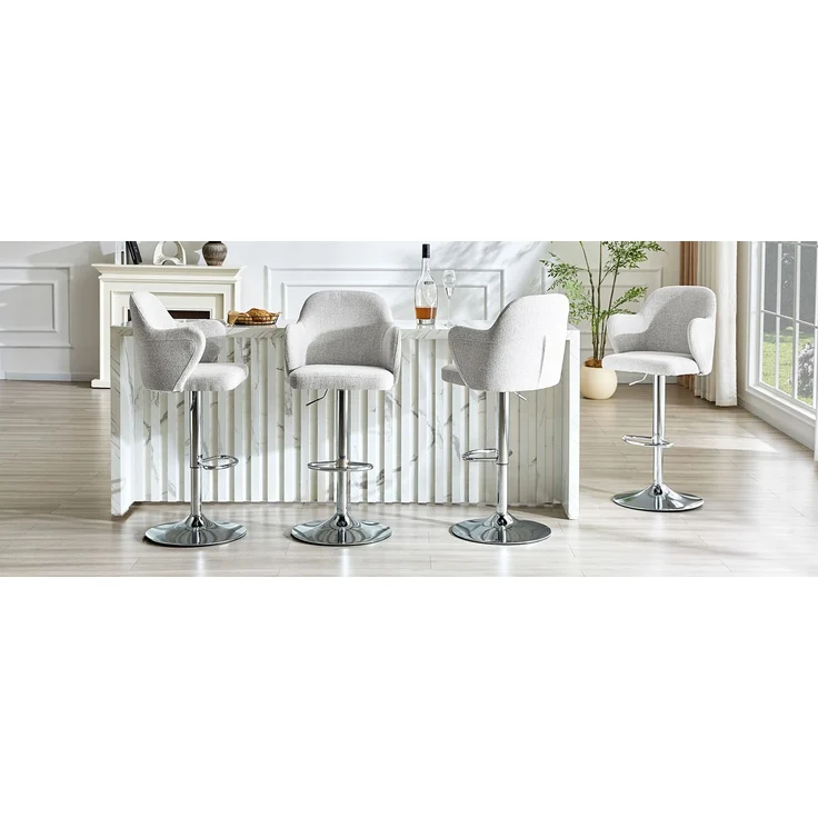 Verstellbares Barhocker-Set (2er-Set), moderne gepolsterte Barhocker mit Armlehnen, um 360° drehbar, höhenverstellbar, geeignet für die Bar zu Hause und für Restaurants--Hellgrau2--45x37.6x118cm--YOUDENOVA – Bild 8