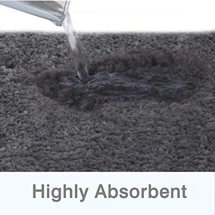 FCSDETAIL rutschfeste, Hochflor Badteppiche 70X120 cm, Maschinenwaschbare Badematte, Badvorleger mit Wasserabsorbierenden, Weichen Mikrofasern für Badewanne, Dusche und Badezimmer (Grau) – Bild 7