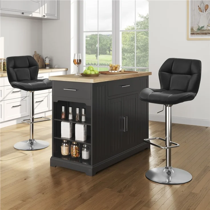 Yaheetech 2er-Set Barhocker mit Fußstütze, Drehbar & Höhenverstellbar, Schwarz – Bild 2