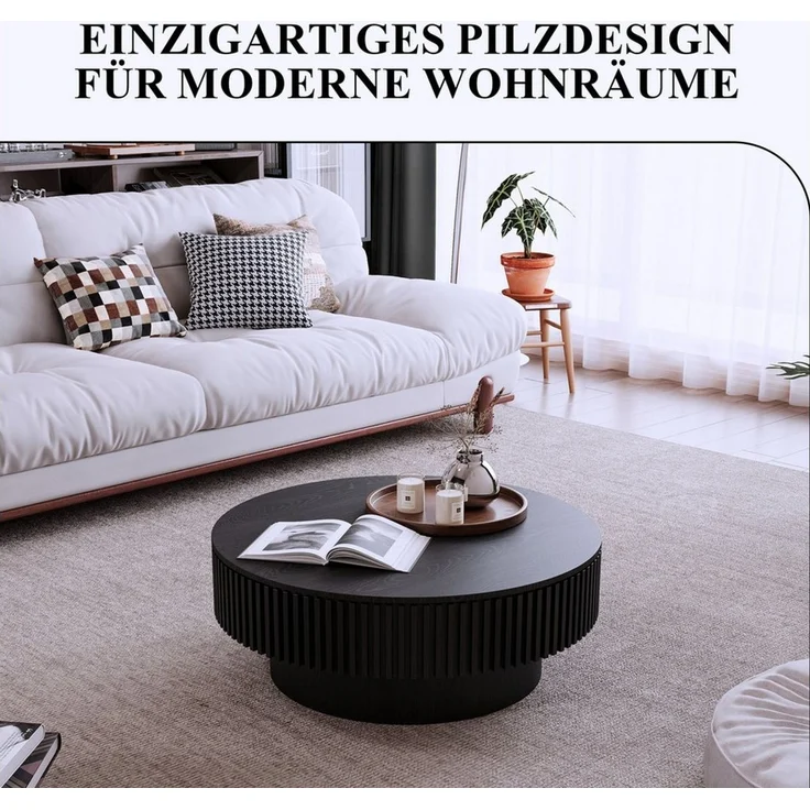 SeedWave Couchtisch mit Stauraum Sofatisch in Pilzform mit 75cm Runder Tischplatte, Wohnzimmertisch mit Massivholzfurnier – Bild 2