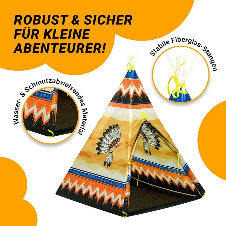 PlayFun Tipi Zelt / Kinderspielzelt, bunt, 120 x 120 x 150 cm (L x B x H) – Bild 2