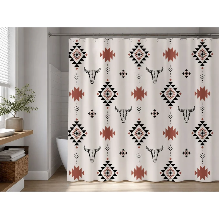 Duschvorhang mit Westernmuster wasserabweisend Beige 120 x 180 cm – Bild 2