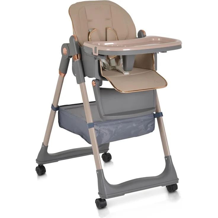 Moni Kinderhochstuhl Lindo klappbar Lätzchen Besteck Räder Korb höhenverstellbar beige – Bild 1