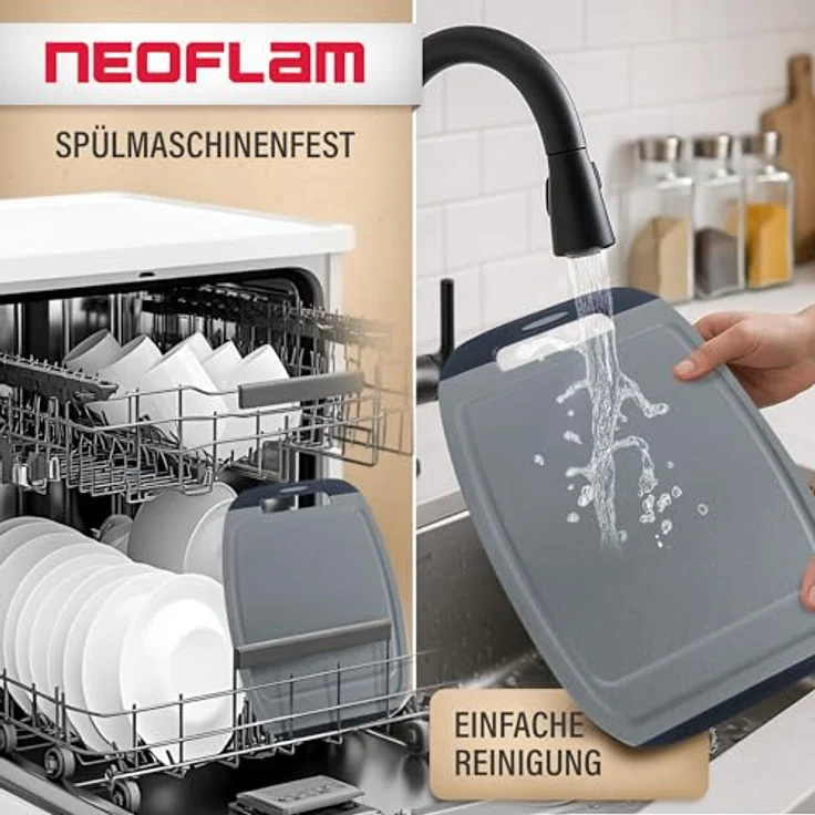 NEOFLAM® Schneidebrett BiJu Antibakterielles Schneidebrettset, 3tlg. - Grau/Schwarz, Kunststoff (PP), (3-St) – Bild 4