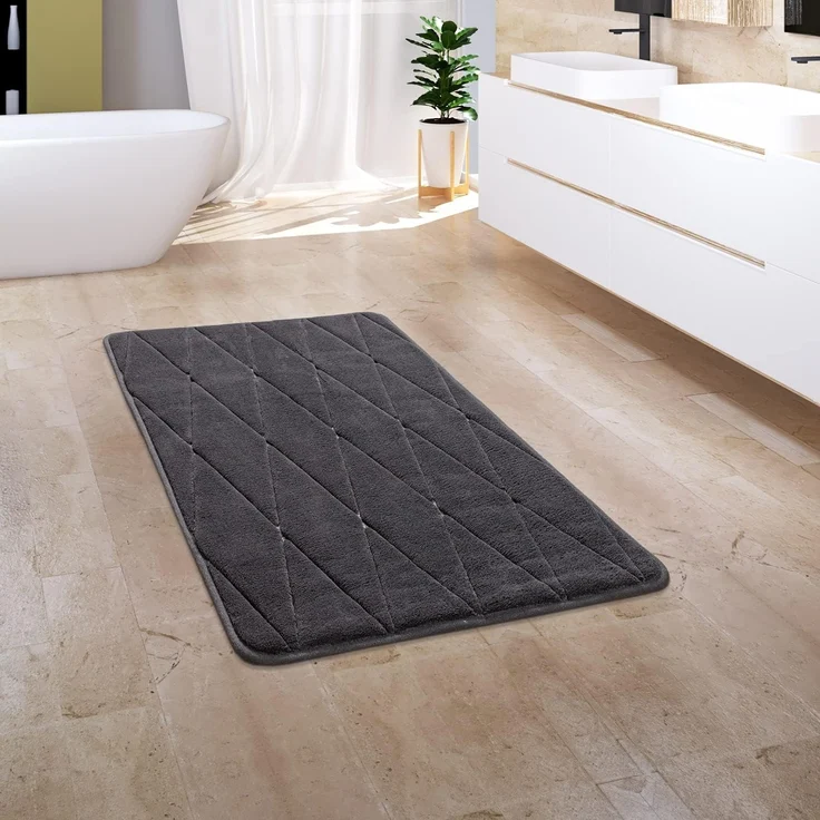 Paco Home Badematte Corby 254, Memory-Schaum Effekt, Höhe 13 mm, rutschhemmend beschichtet, fußbodenheizungsgeeignet, Polyester, rechteckig, Badteppich, Uni Farben, Rauten Muster, Hoch-Tief Effekt – Bild 1