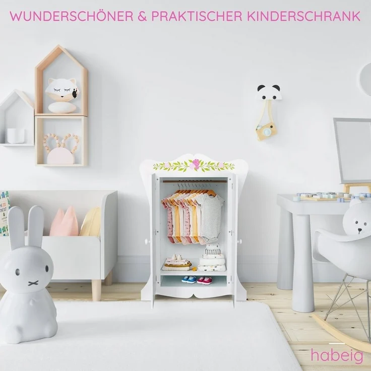 habeig Kleiderschrank Kinderschrank Kleiderschrank 70cm Wandschrank weiß Puppenschrank #355 – Bild 2