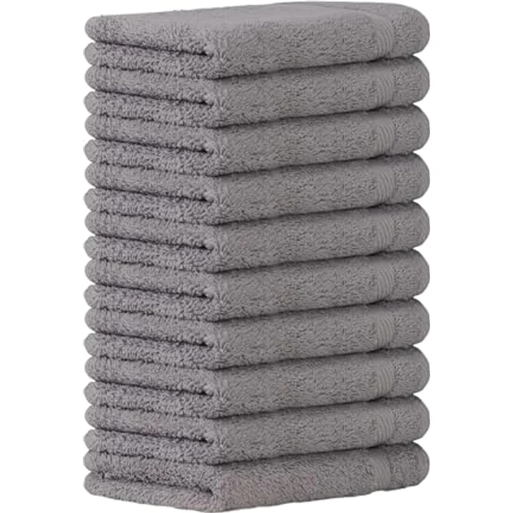 Luckytowel Gästehandtücher 30x50 cm, Oeko-TEX Set mit 10 flauschigen Baumwolltüchern, 600 g/m², grau, saugstark mit Aufhängeschlaufe – Bild 1