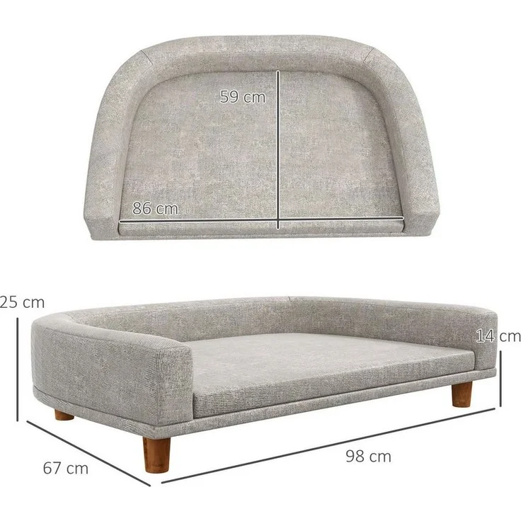 PawHut Tierbett mit Kissen, für große Hunde, mit Erhöhtem Design, Polyester, mit Holzbeine, Grau, 98 x 67 x 25 cm – Bild 2