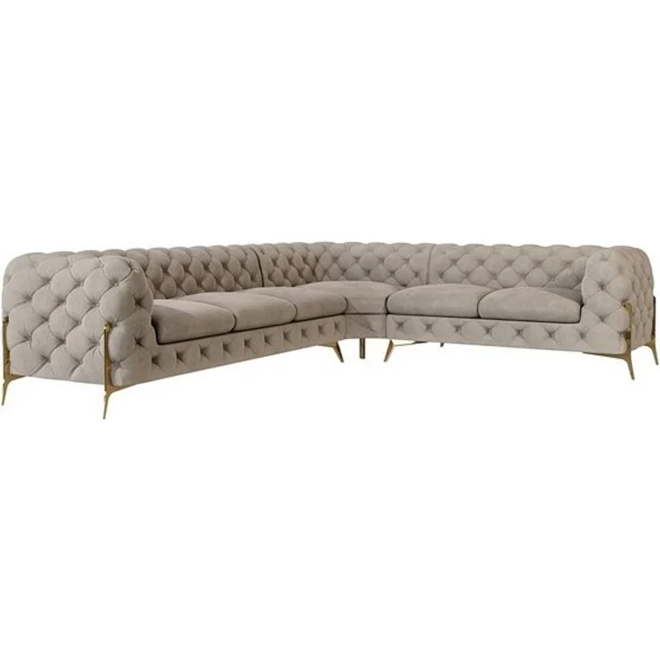 S-Style Möbel Ecksofa Chesterfield Ashley mit Goldene Metall Füßen, Die Eckeinheit kann entweder rechts- oder linkshändig sein, mit Wellenfederung – Bild 4