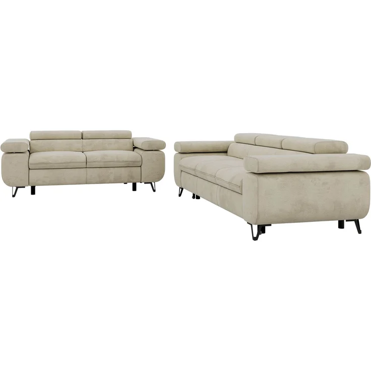 Sofagarnitur PETER 2-3 mit Schlaffunktion, verstellbare Kopfstützen und Armlehnen, freistehend, Wellenfederung, Couchgarnitur - Beige Velvet – Bild 11