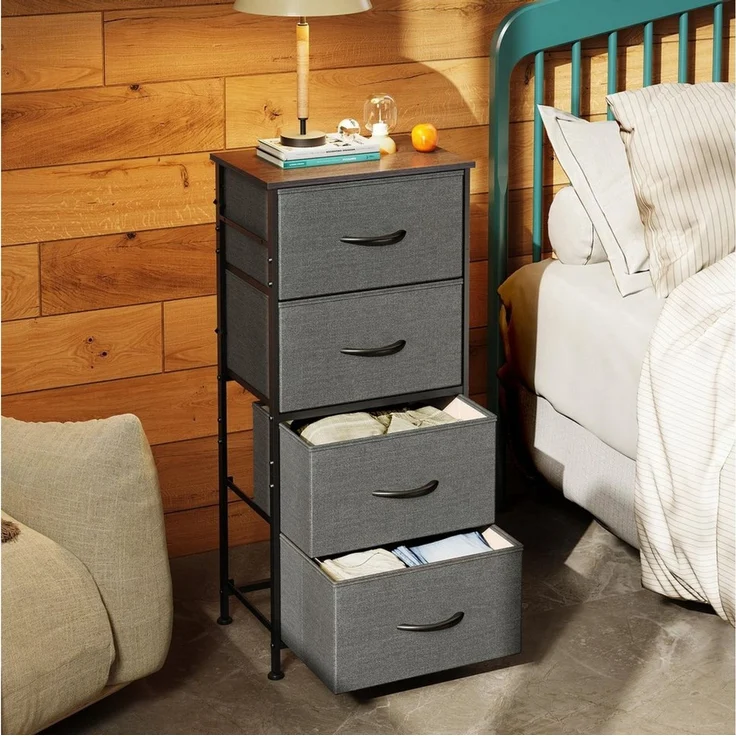 WLIVE Kommode Kommodenschrank, Sideboard mit 4 Schubladen, 40×30×98 cm, Metallrahmen, verstellbare Füße für Schlafzimmer/Flur – Bild 3