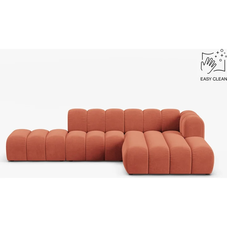 Micadoni Modulares Ecksofa offen Lupine 5-Sitzer Samt Venus Koralle Rechts – Bild 1