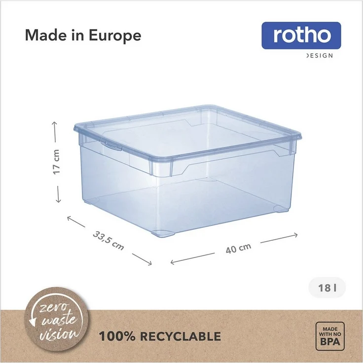 ROTHO Stapelbox Clear Box 18L Aufbewahrungsbox transparent stapelbar mit Deckel (4er-Set, 4 St, Stapelboxset) – Bild 3